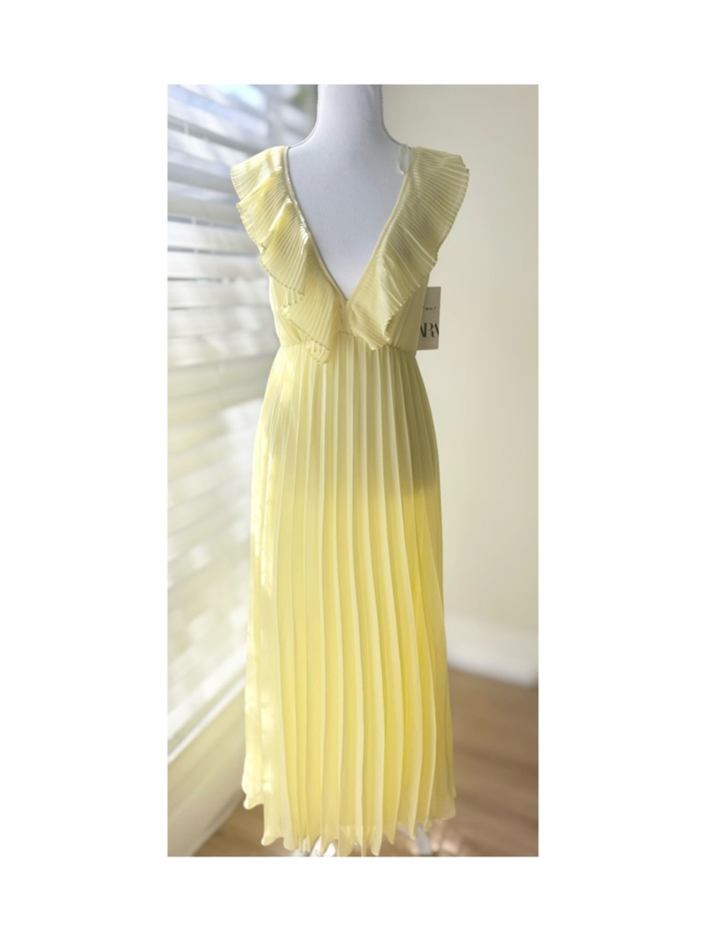 NWT Zara Yellow Pleated V-Neck Ruffle Maxi Dress